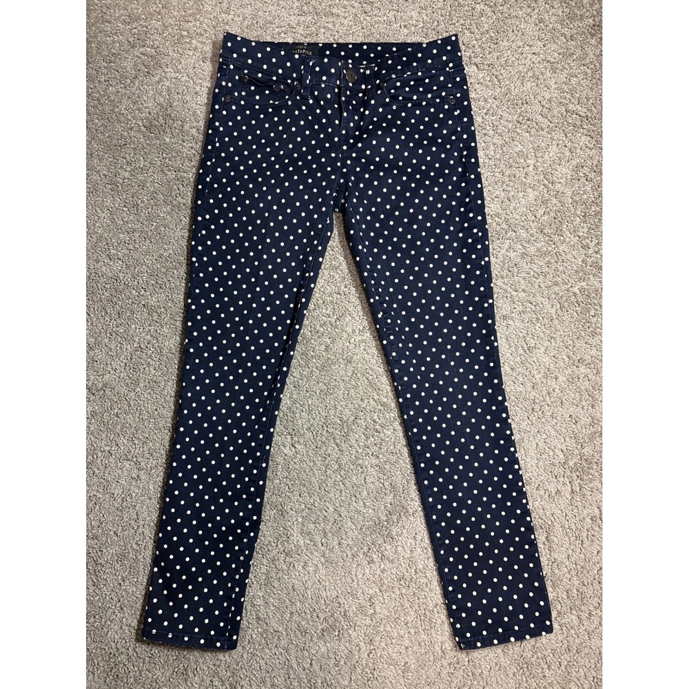 J.Crew Toothpick Navy White Polka Dot Skinny Jeans Size 27